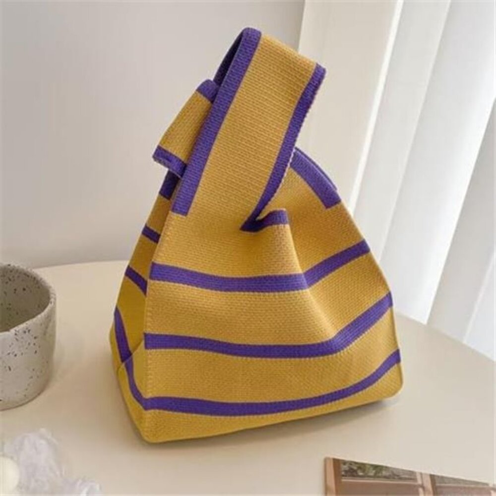 Striped Two Tone Knit Knot Mini Tote Bag - Picture 4 of 8